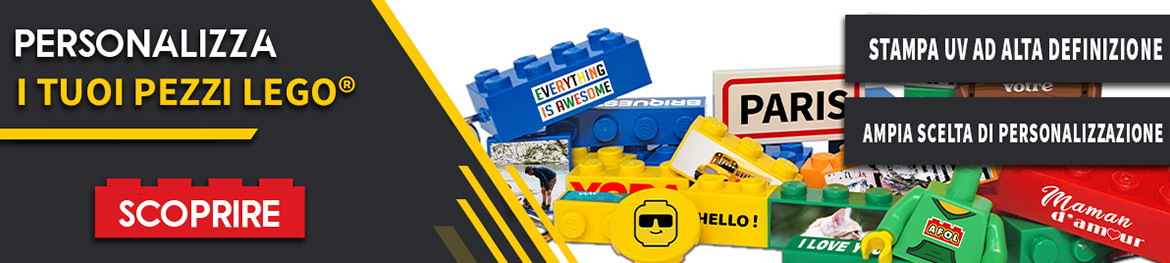 Personalizza i tuoi pezzi Lego® con la nostra stampa UV ad alta definizione e la nostra ampia scelta di personalizzazione.
